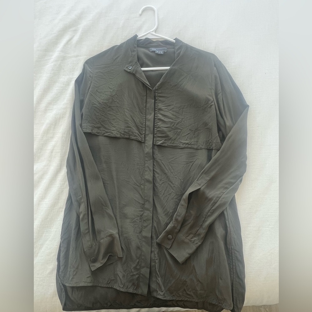 Vince Silk Olive Long Sleeve Blouse